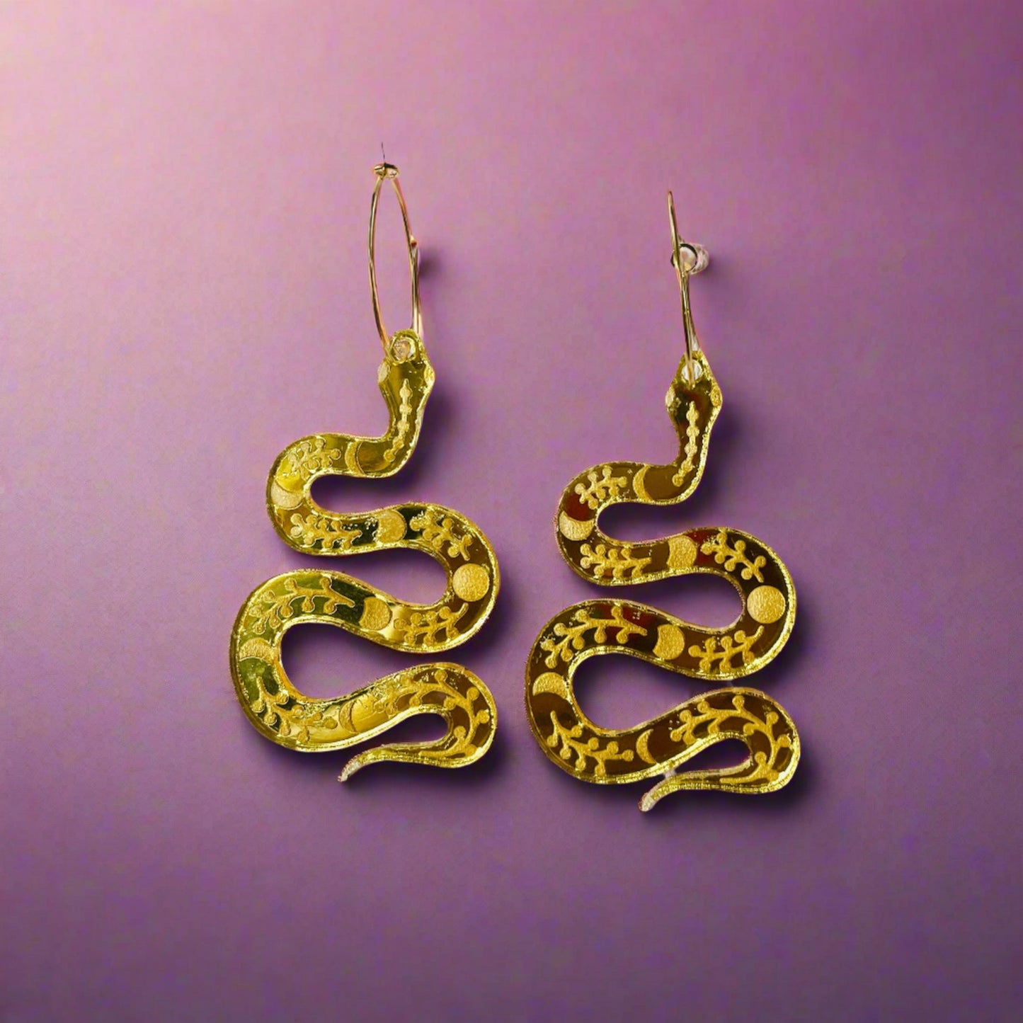 Gold Hoop Yellow Mirror Snake Earrings