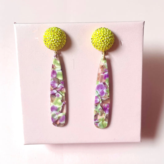 Lime Green and Purple Blend Modern Tortoise Earrings - Las Ofrendas 