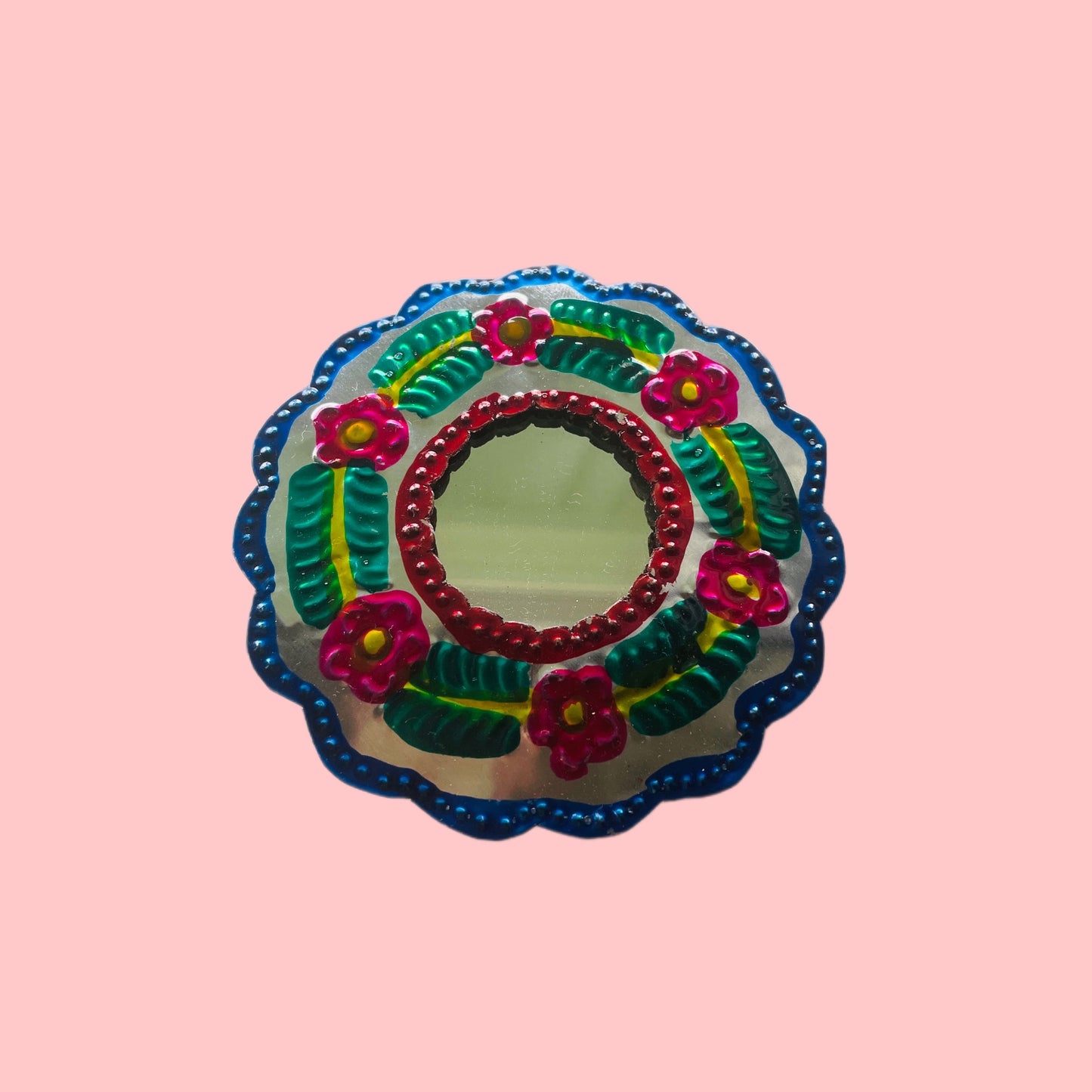 3” Blue Flower Tin Mirror