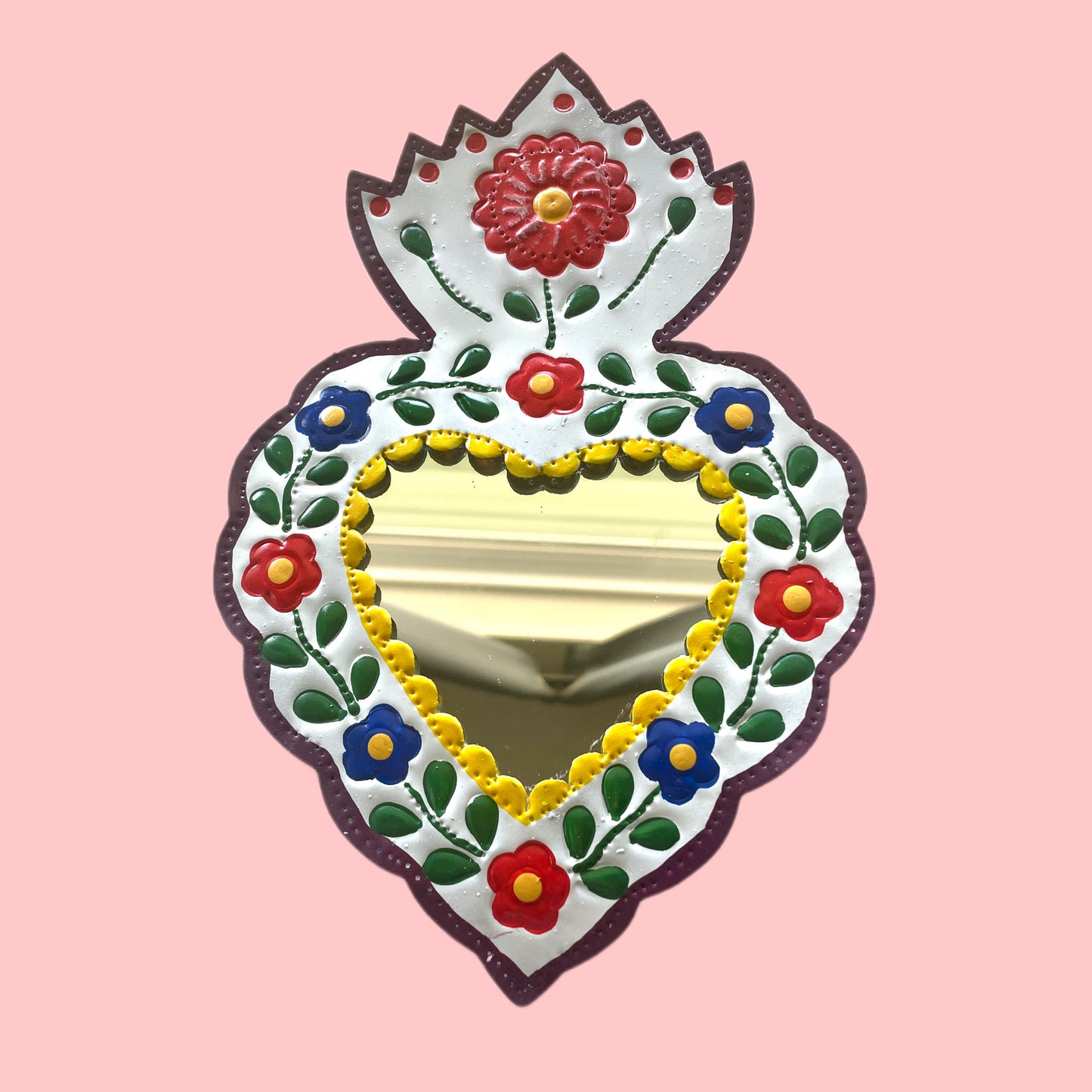 10" White Heart Tin Mirror (Multiple Colors Available!) - Las Ofrendas