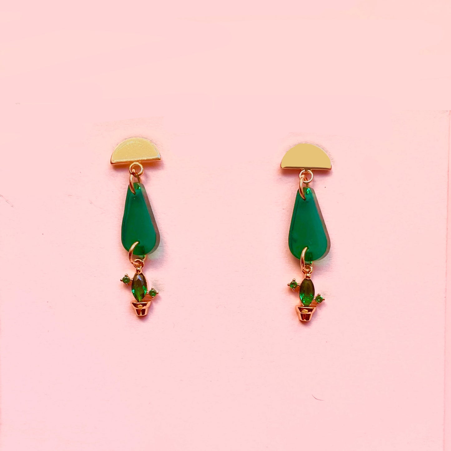 Triple Layer Green Cacti Mini Earrings