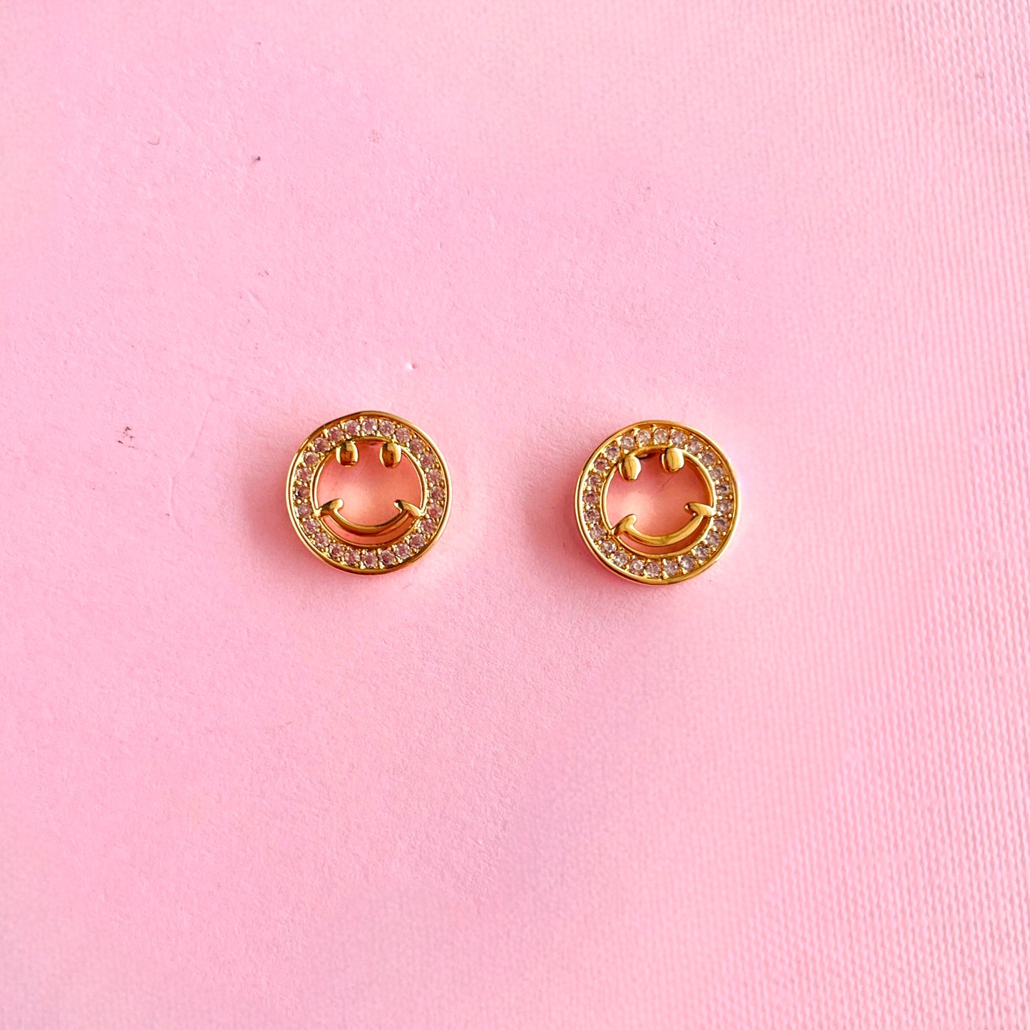 Gold and sparkly Smiley Face Studs Earrings