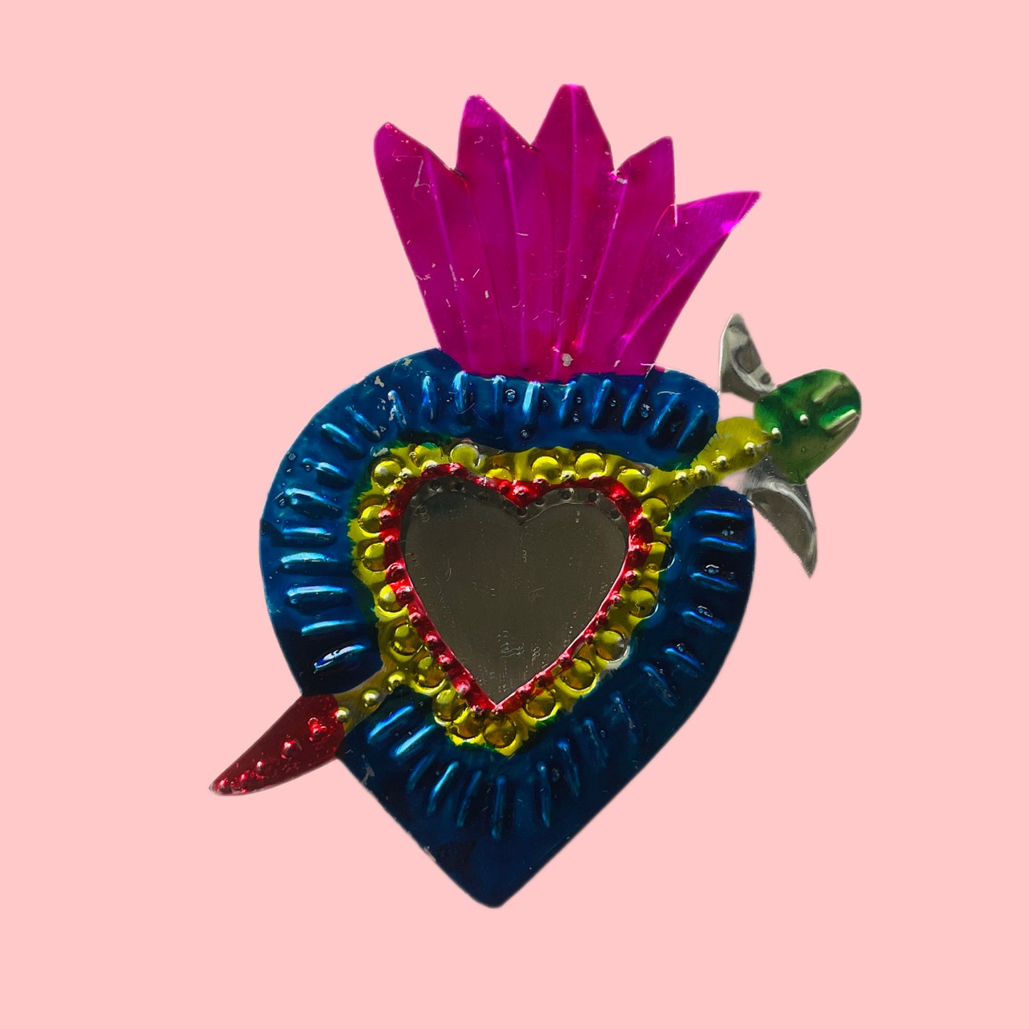 2" Pink Blue Arrow Heart Tin Mirror