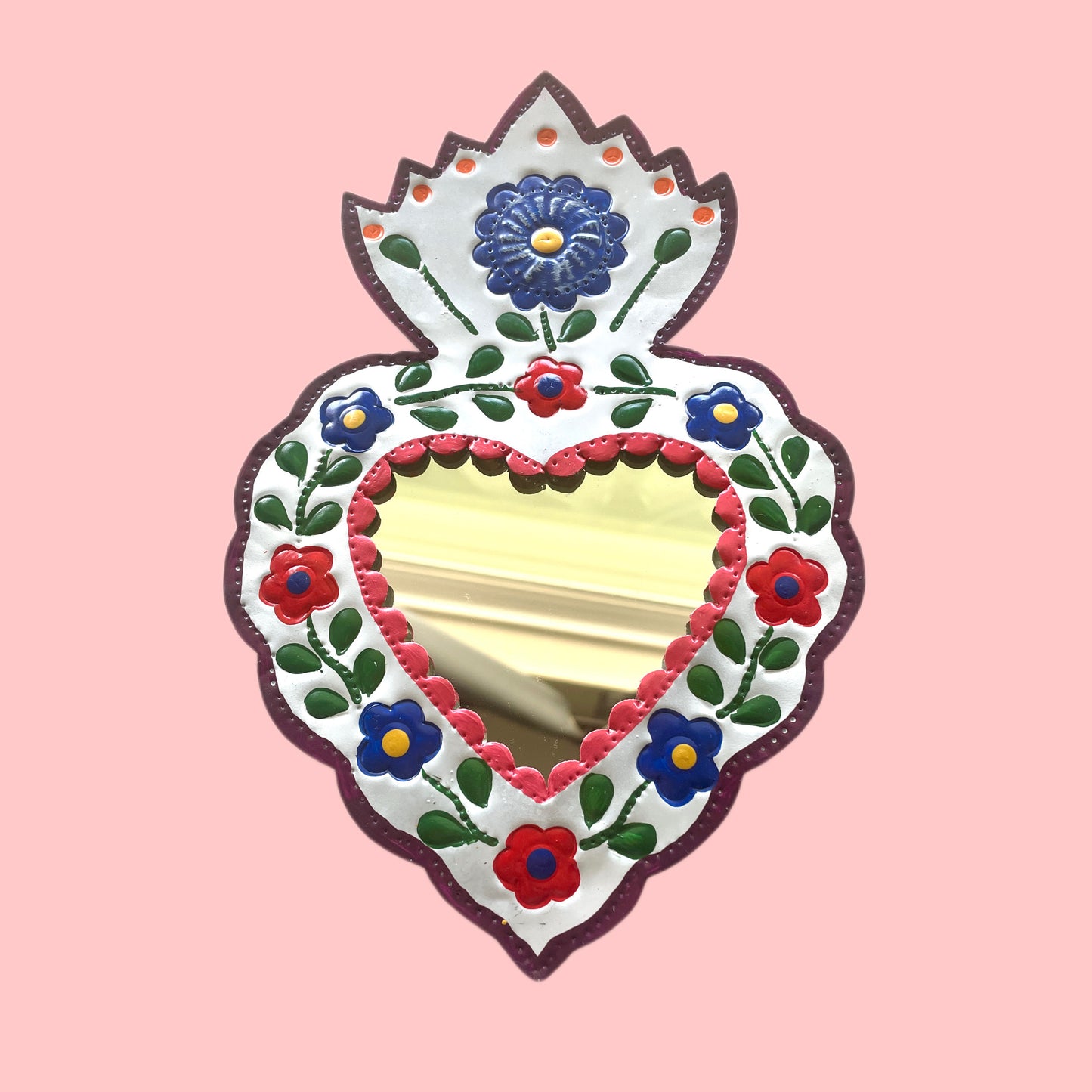 10" White Heart Tin Mirror (Multiple Colors Available!) - Las Ofrendas