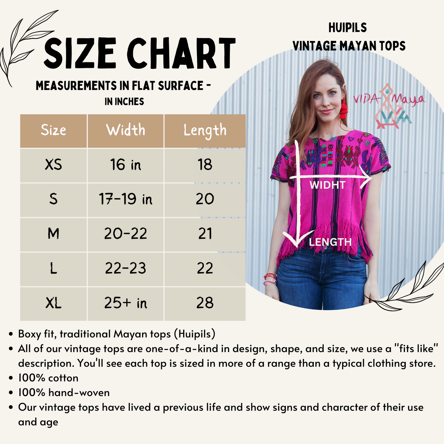 Huipil Size Chart - Tesoros Maya (1)