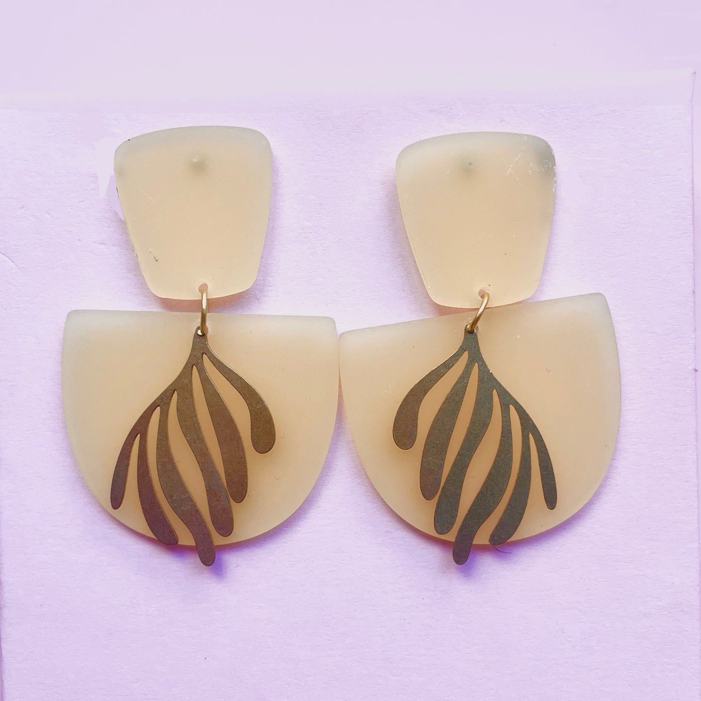 Double Acetate Leaf Yellow Earrings