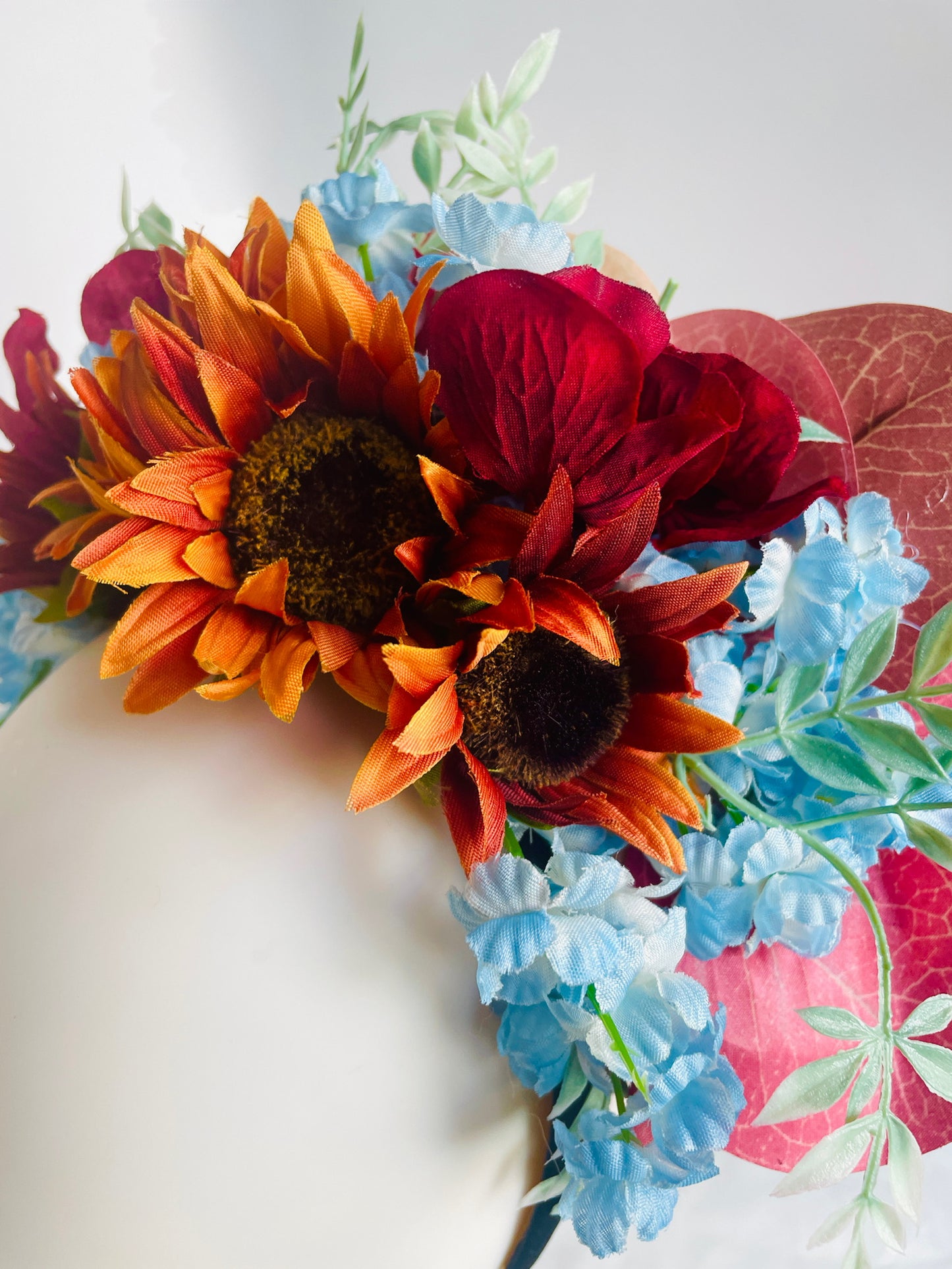Las Ofrendas One of a Kind Orange Blue Yellow Pink and Green Frida Kahlo Inspired Flower Crown Headpiece