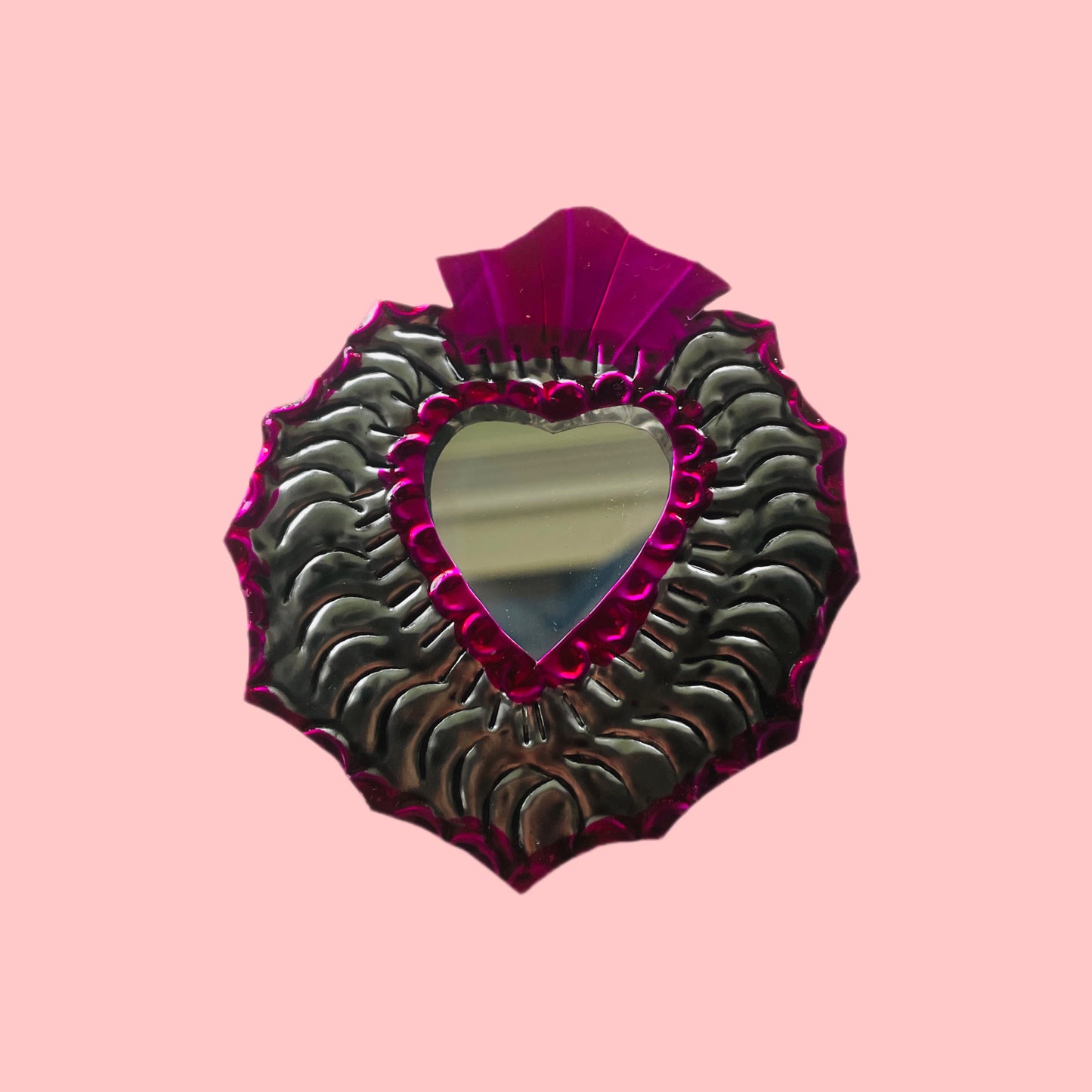 2" Pink and Silver Heart Tin Mirror (Multiple Designs Available!) - Las Ofrendas