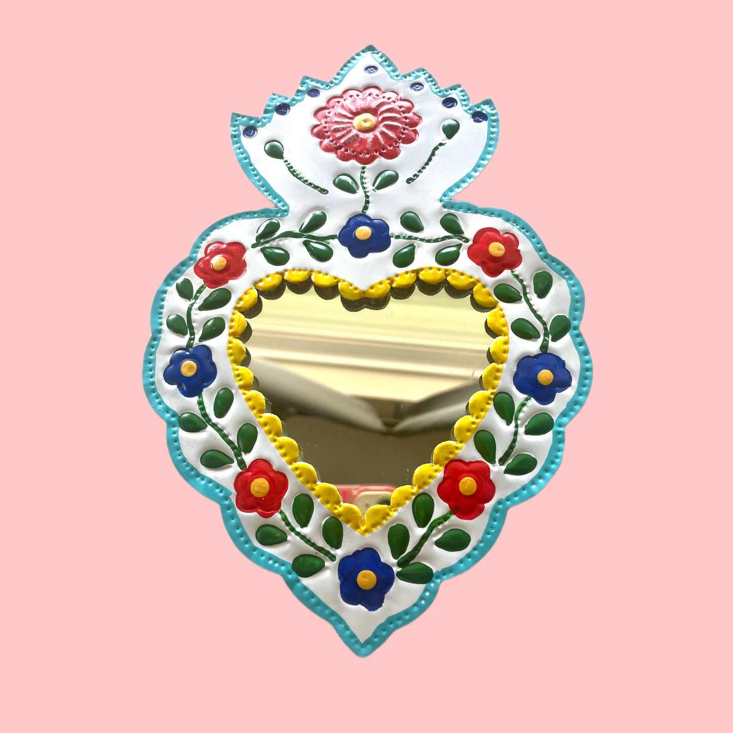 10" White Heart Tin Mirror (Multiple Colors Available!) - Las Ofrendas