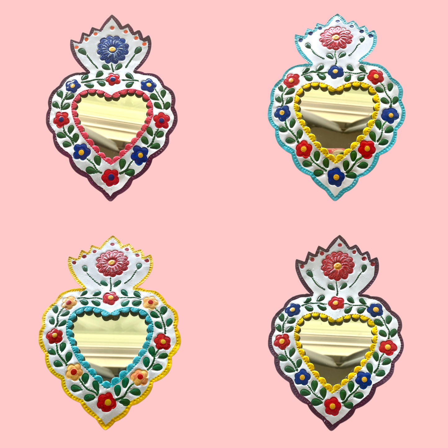 10" White Heart Tin Mirror (Multiple Colors Available!) - Las Ofrendas