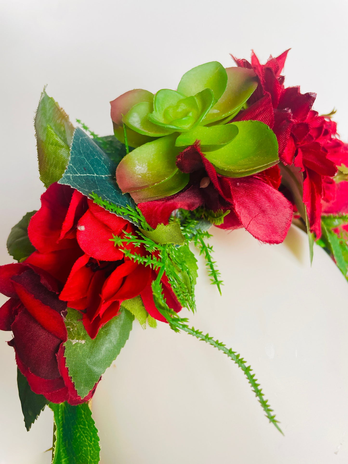 Las Ofrendas One of a Kind Red and Green Frida Kahlo Inspired Flower Crown Headpiece