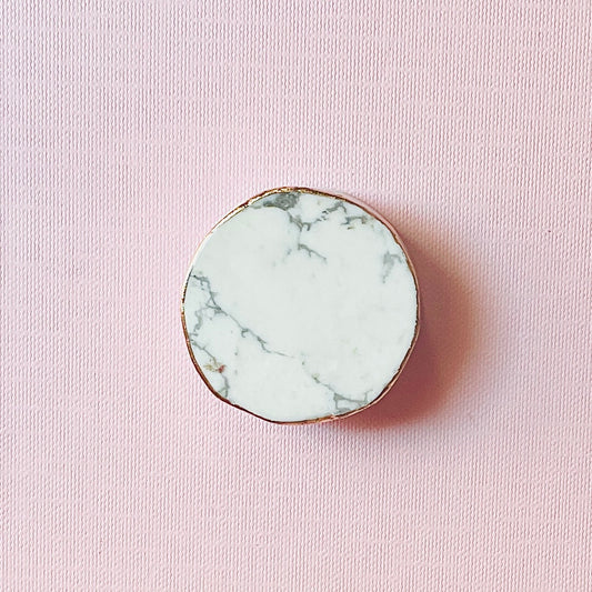 Golden Edge White Marble Natural Stone Phone Grip - Las Ofrendas