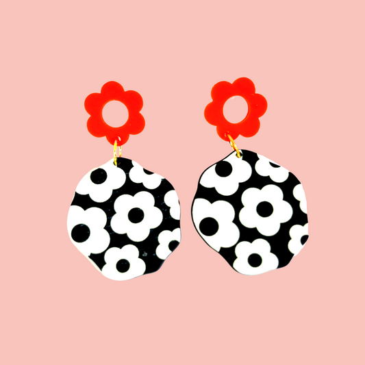 Orange Top Circle Flower Earrings - Las Ofrendas 