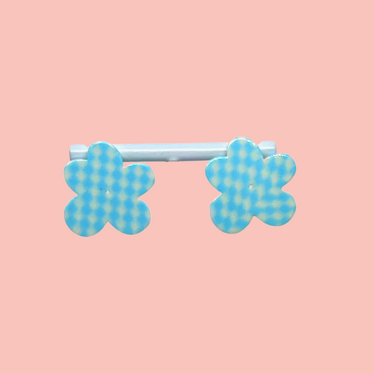 Checkered Flower Blue Stud Earrings - Las Ofrendas 