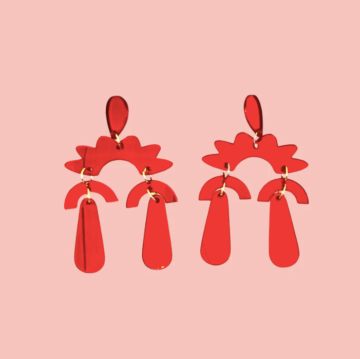 Red Mirror Dangle Earrings