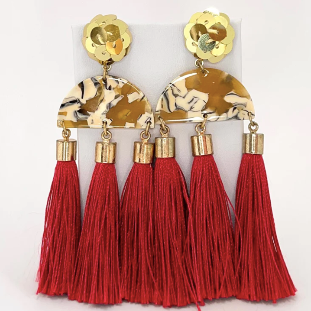 Modern Red Tassel Earrings