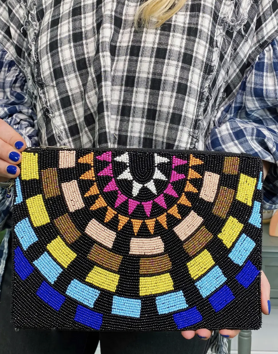 Beaded Design Clutch Crossbody Bag Purse