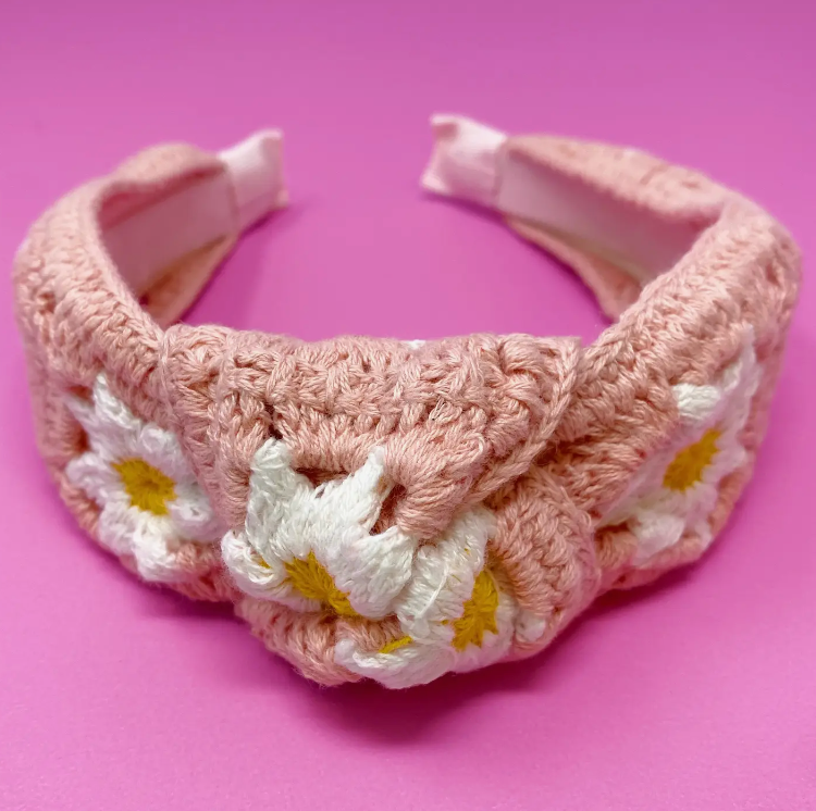 Pink Patchwork Crochet Headband