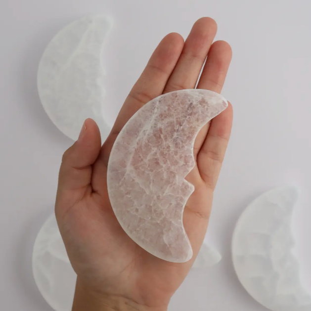 Selenite/Satin Spar 10cm Moon Face Plate