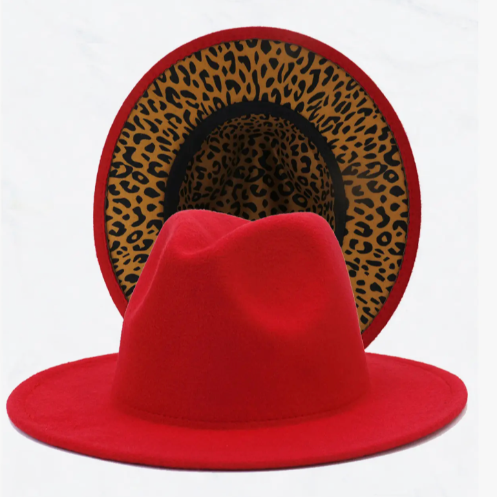 Red Double Sided Color Matching Leopard Jazz Hat - Las Ofrendas