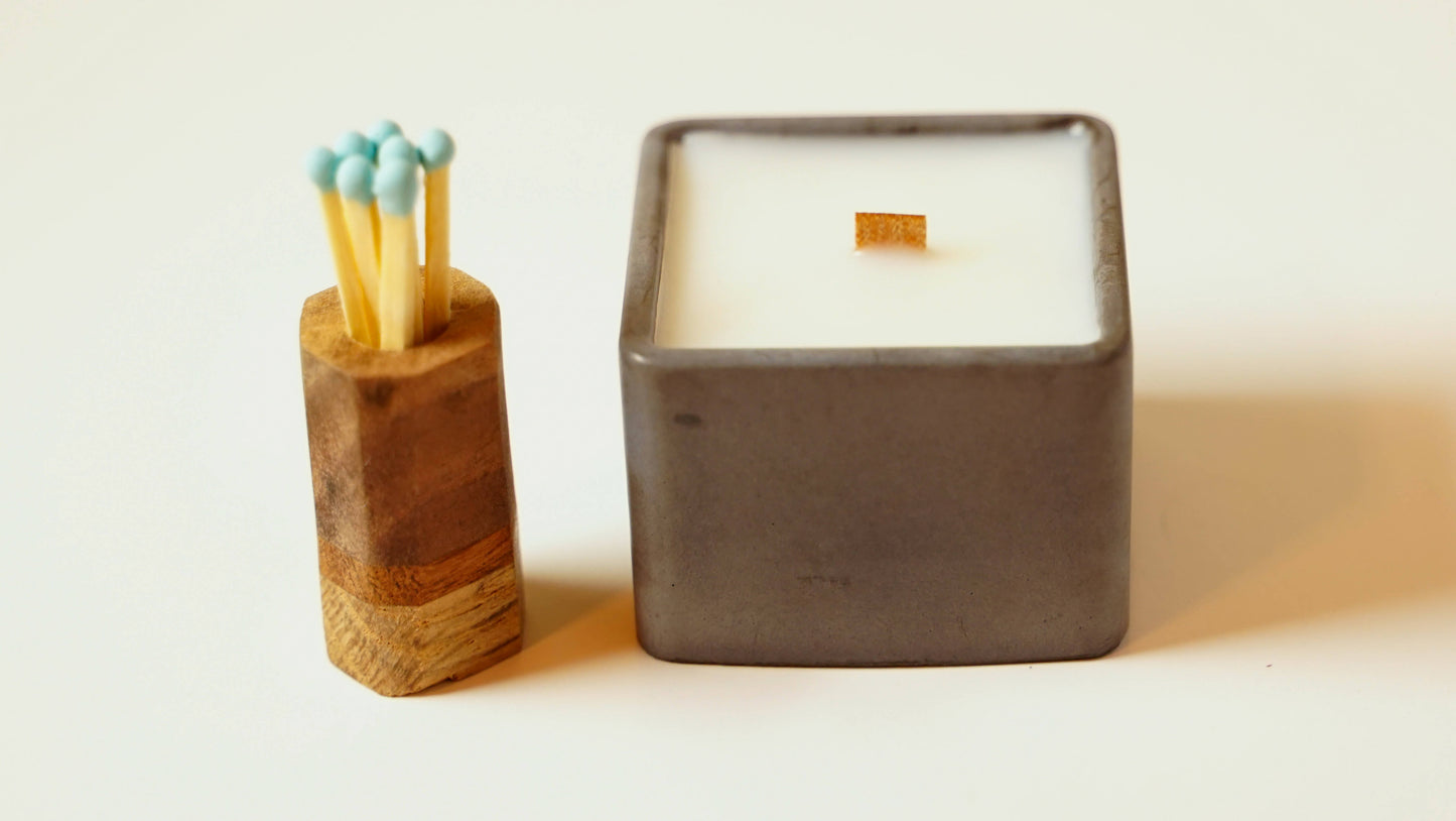 Concrete Tea Light Set with Wooden Tray