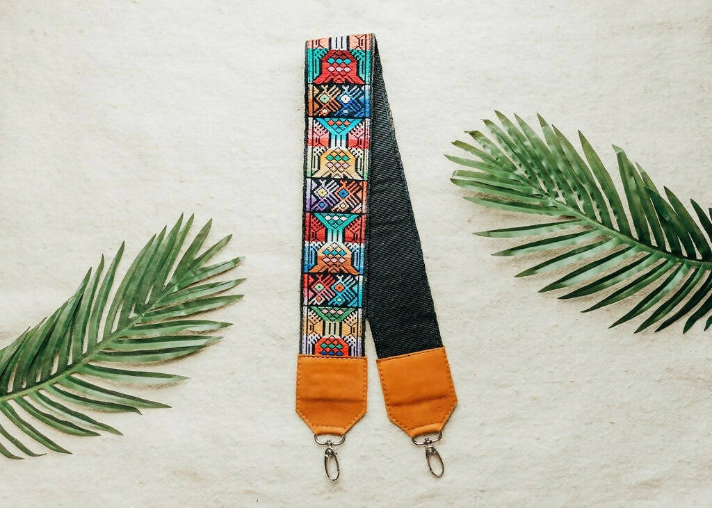 Vintage Embroidered Strap - Geometric with Tan Leather