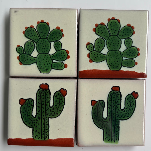 1.25” Hand painted Cactus Spanish Tile Magnet - Las Ofrendas 