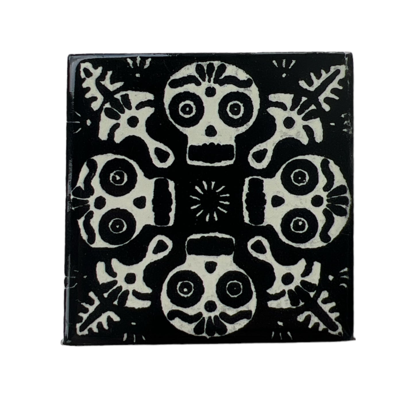 1.25” Hand Painted Skull Día De Los Muertos Spanish Tile Magnet - Las Ofrendas