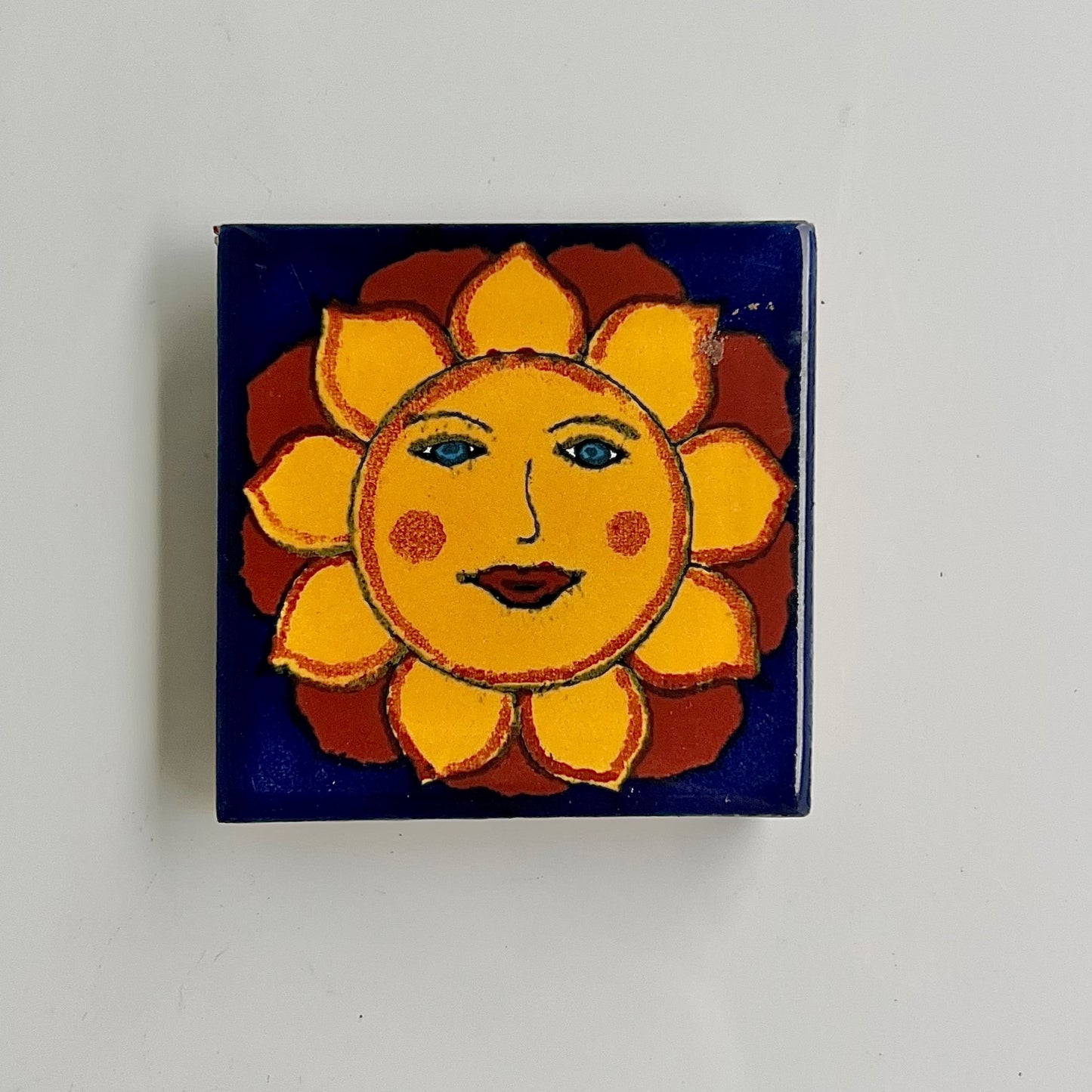 1.25” Hand Painted Sun Flower Spanish Tile Magnet - Las Ofrendas