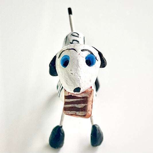 Wooden Dog with Steak Figure (Handmade Mexican Dog Figurine) - Las Ofrendas 