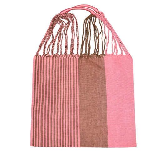 Pink Brown Stripe Woven Bag Tote - Las Ofrendas 
