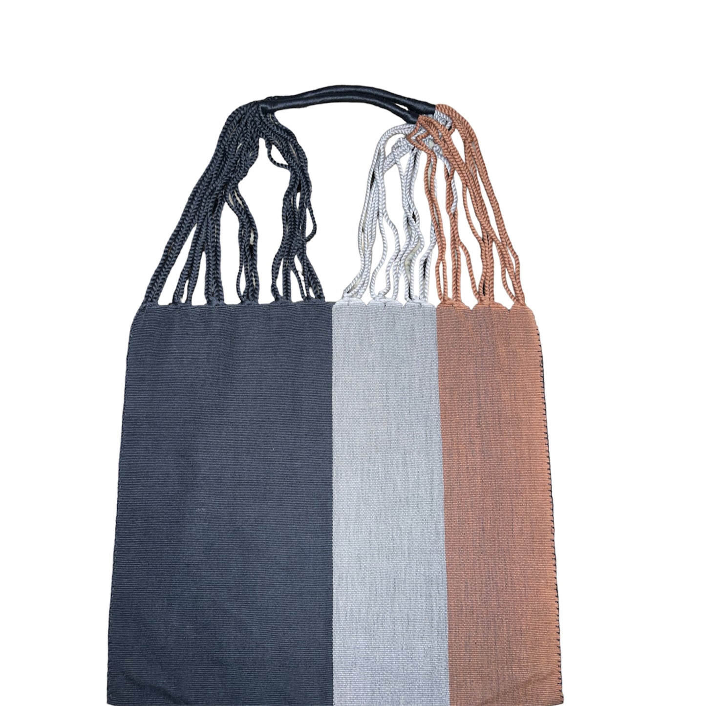Navy Blue Brown Woven Bag Tote - Las Ofrendas
