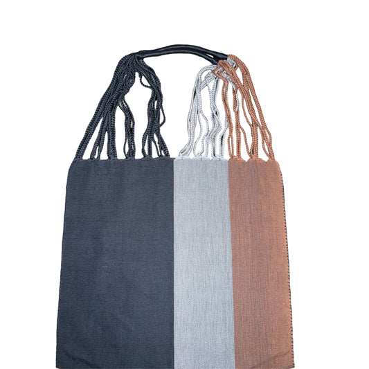 Navy Blue Brown Woven Bag Tote - Las Ofrendas