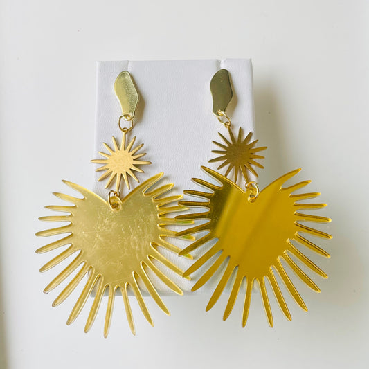 Gold Sacred Heart and Star Mirror Earrings - Las Ofrendas 