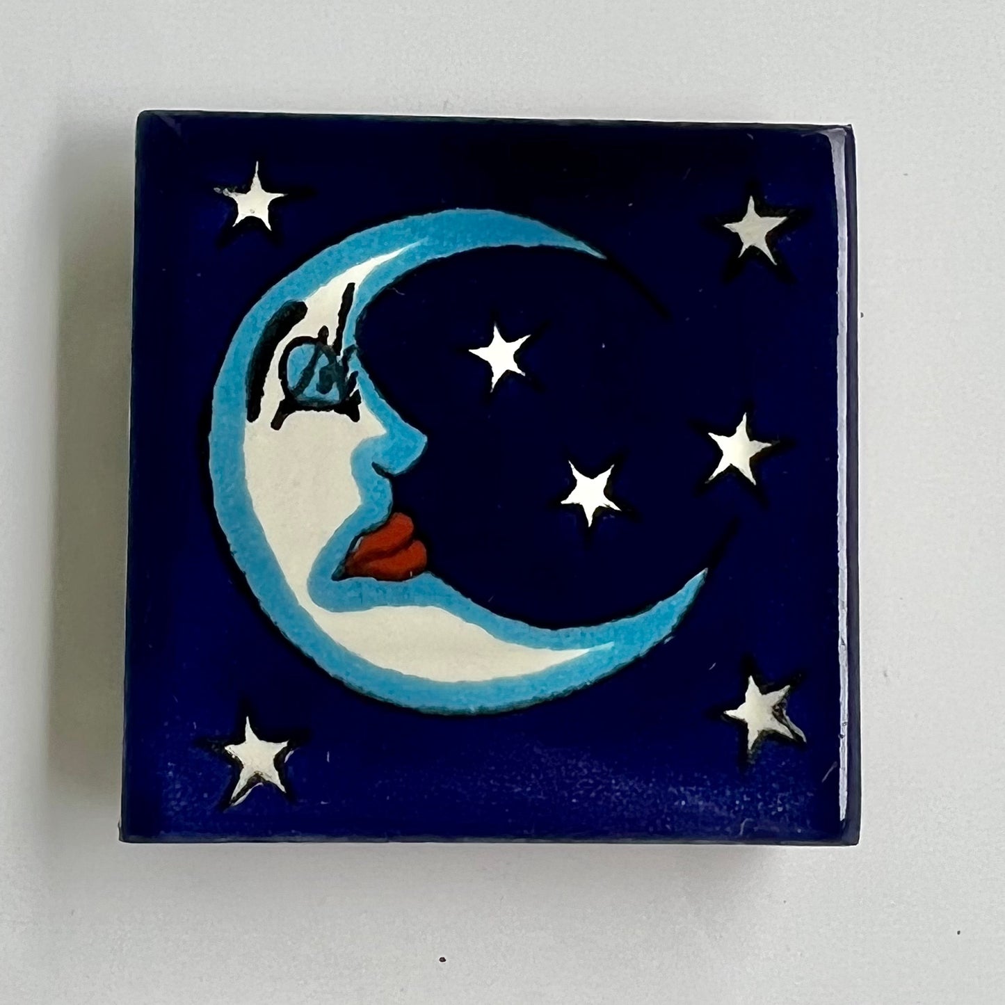 1.25” Hand Painted Luna Mexican Tile Magnet - Las Ofrendas