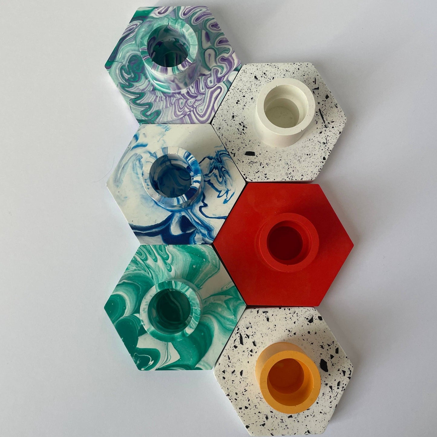 Blue Marble - Candlestick Holder | Jesmonite Candlestick Holder | - Las Ofrendas