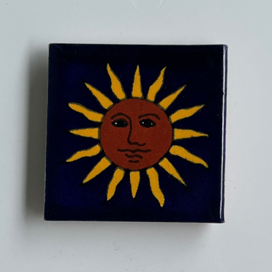 1.25” Hand Painted Sun Tile Magnet - Las Ofrendas 