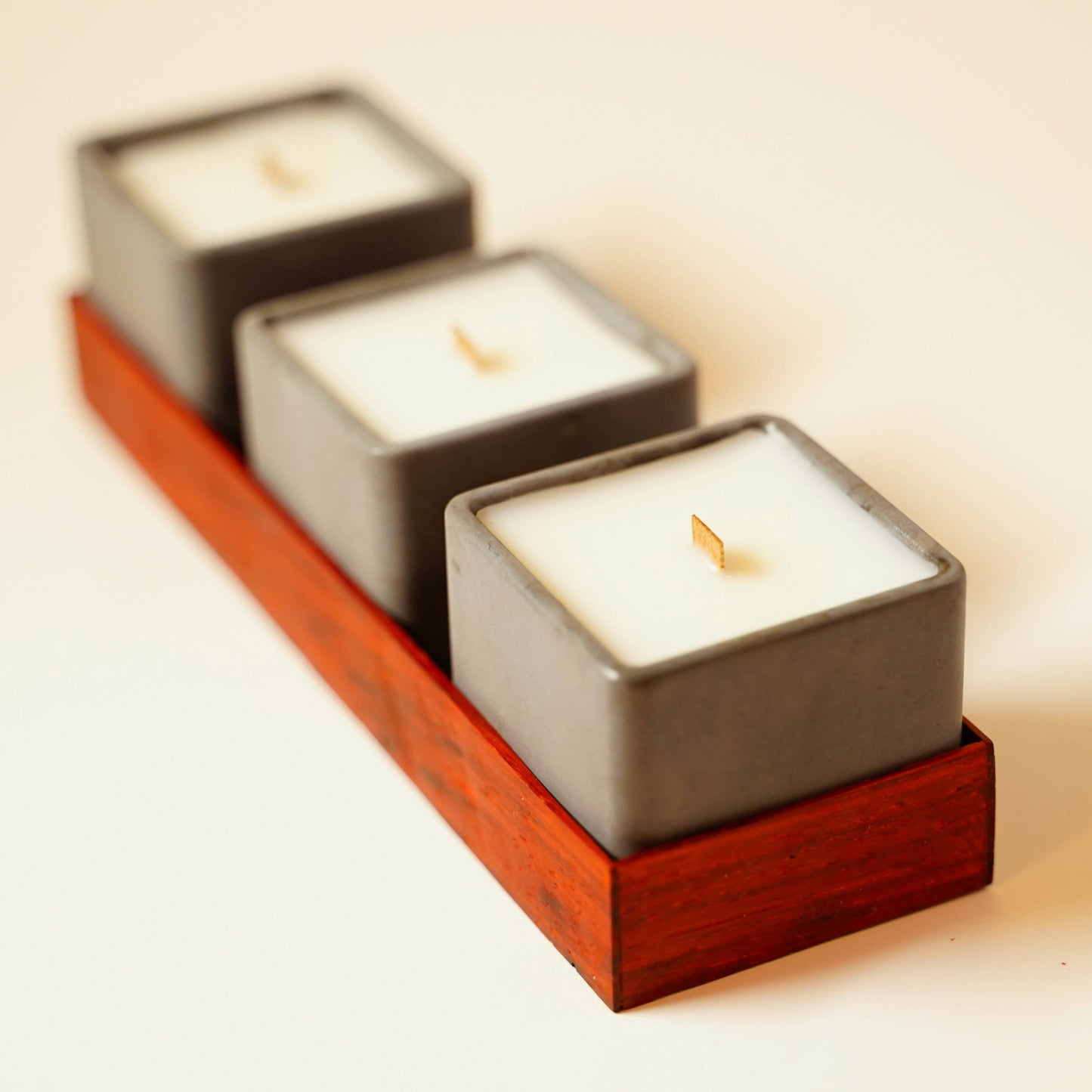 Concrete Tea Light Set with Wooden Tray