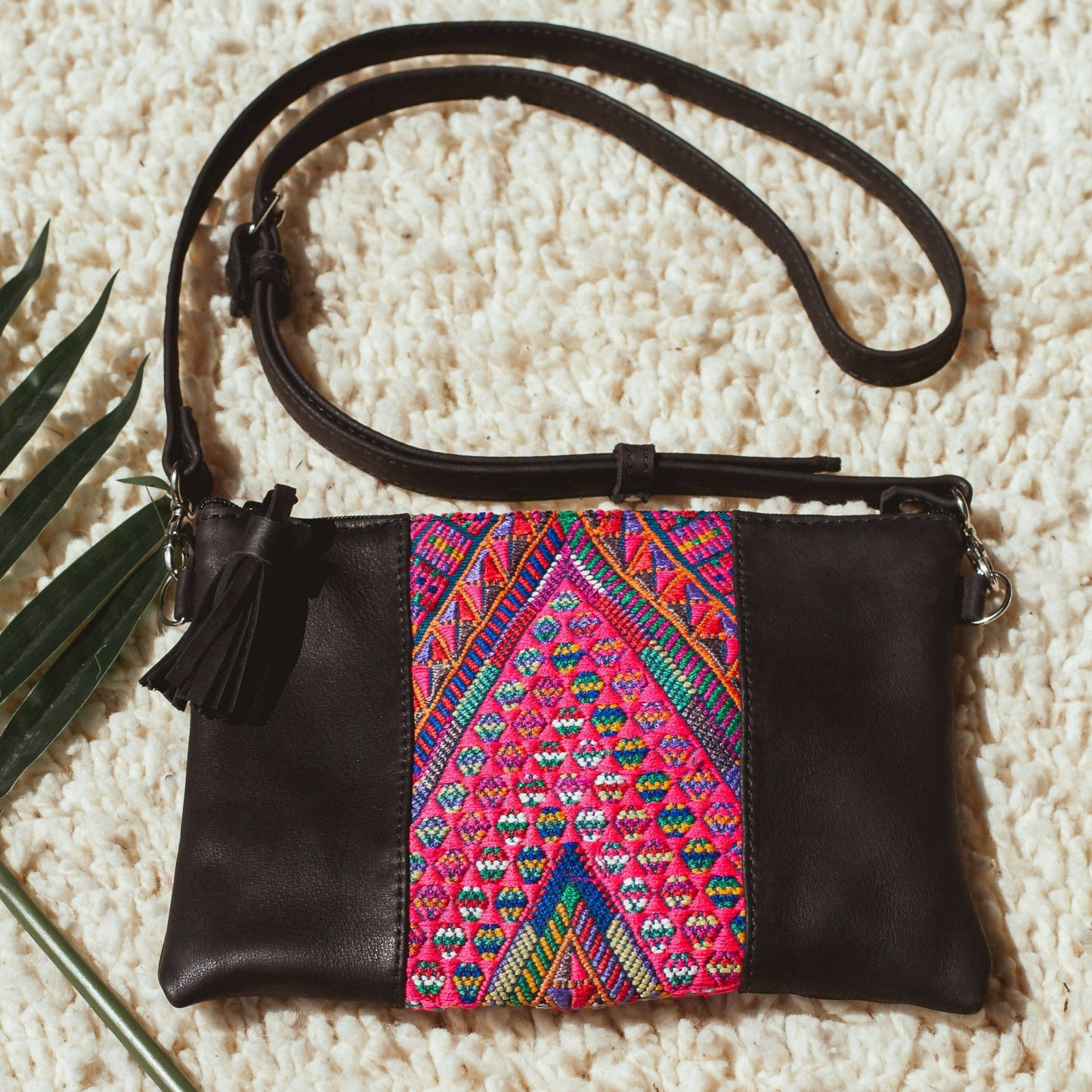 Leather + Huipil Cross Body Clutch