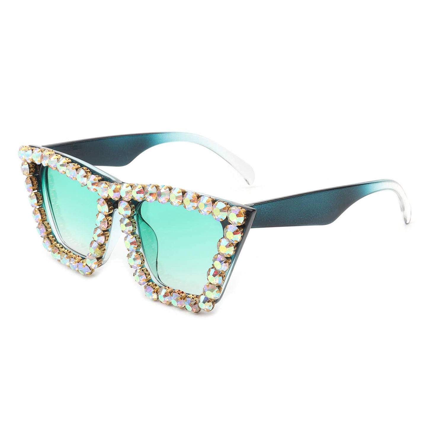 Women Rhinestone Square Diamonds Cat Eye Sunglasses