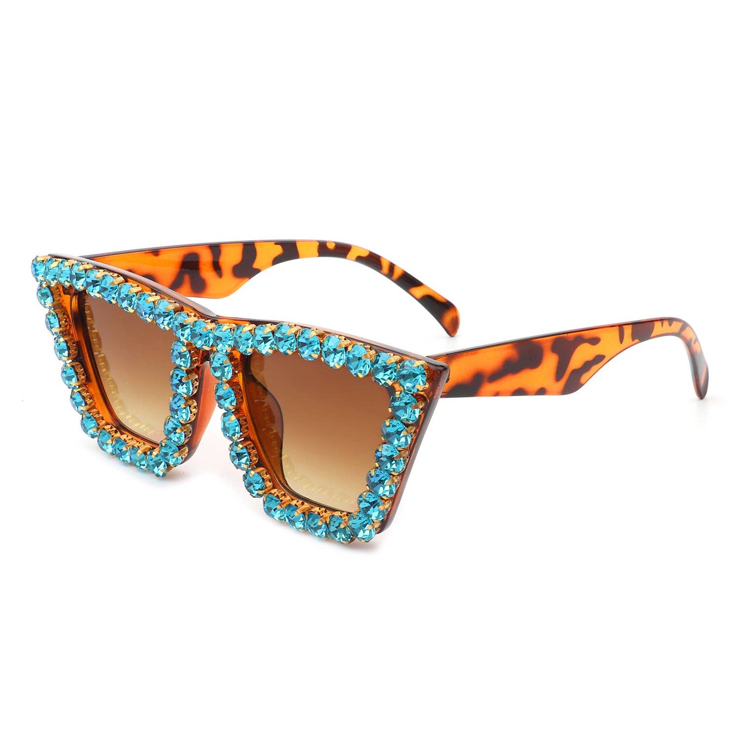 Women Rhinestone Square Diamonds Cat Eye Sunglasses