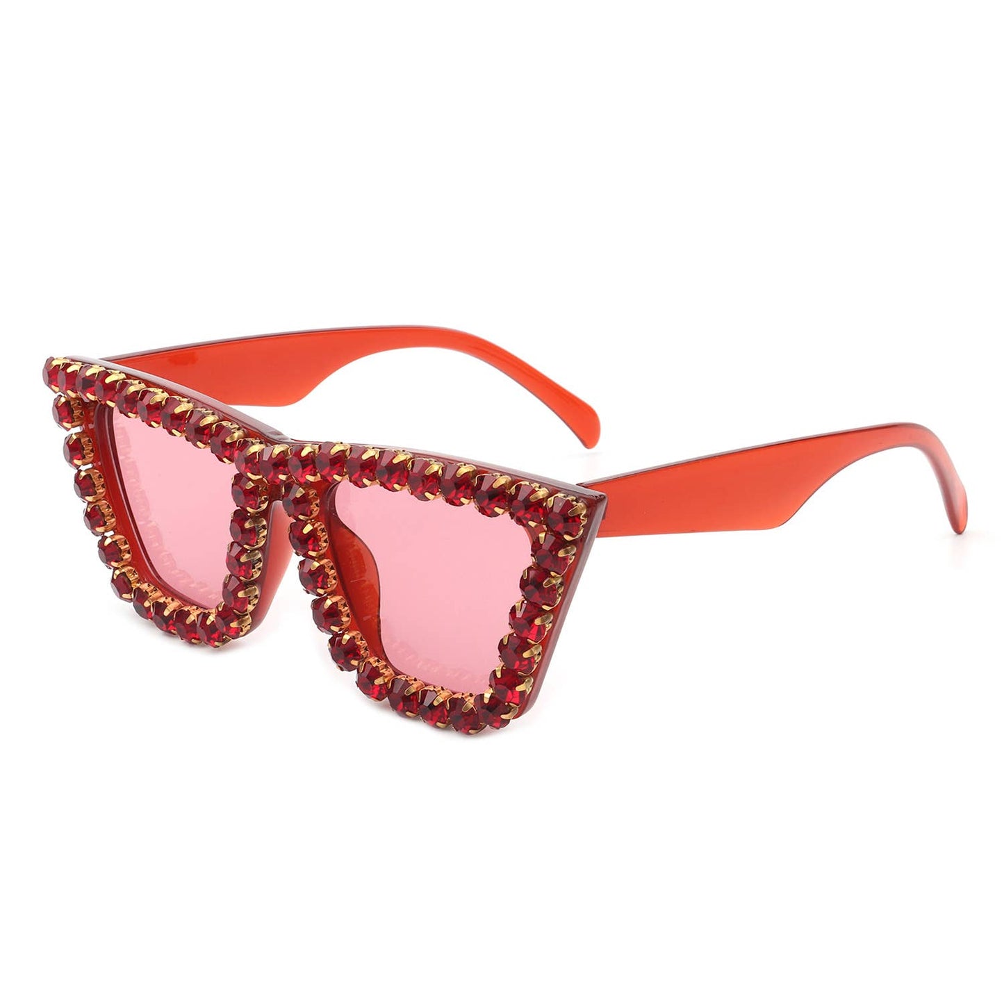 Women Rhinestone Square Diamonds Cat Eye Sunglasses