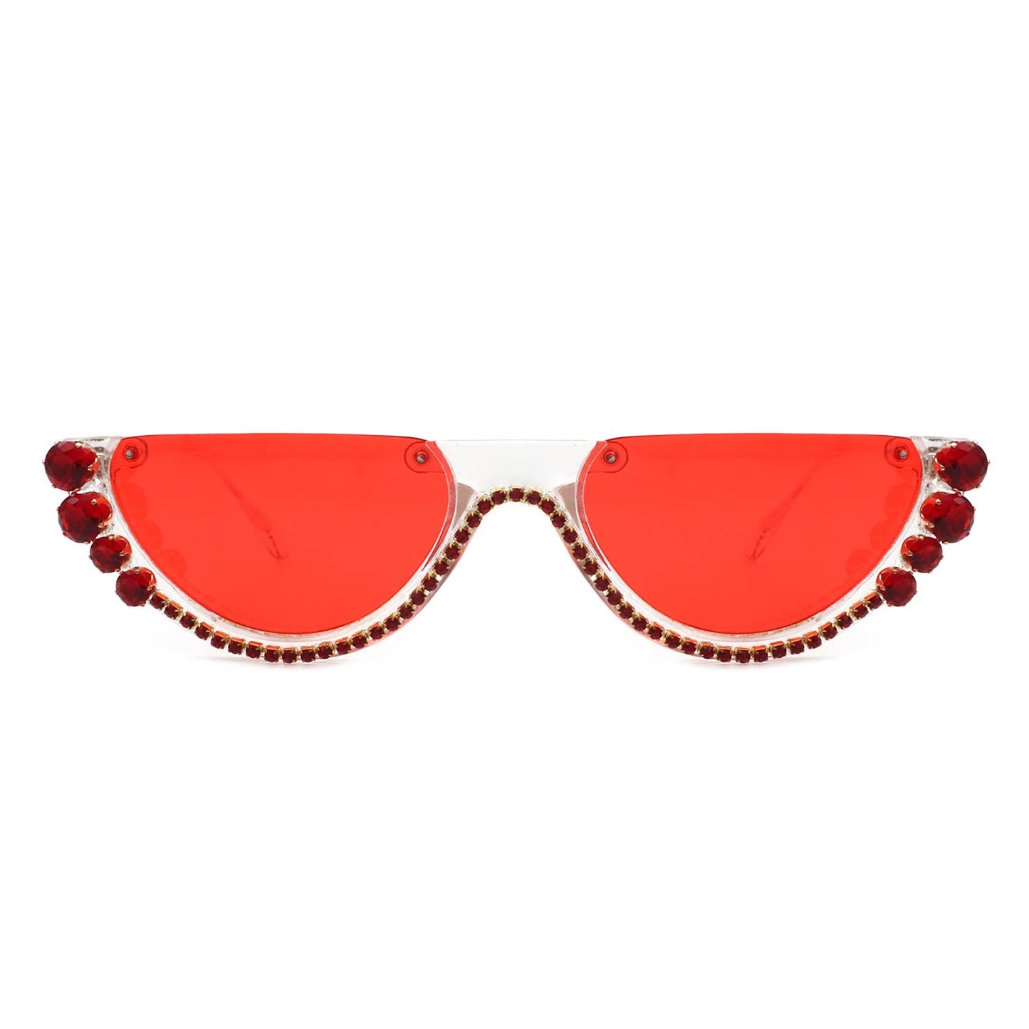 Half Frame Round Cat Eye Rhinestone Fashion Sunglasses