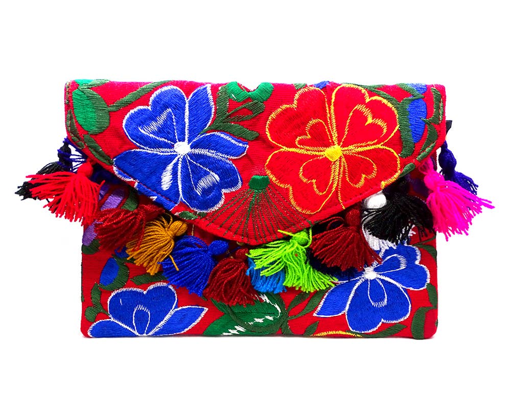 Embroidered Floral Fringe Envelope Sonia Purse Crossbody Bag