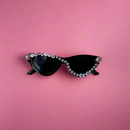 Adult Black I'm With Her Pink Pearl Sunglasses