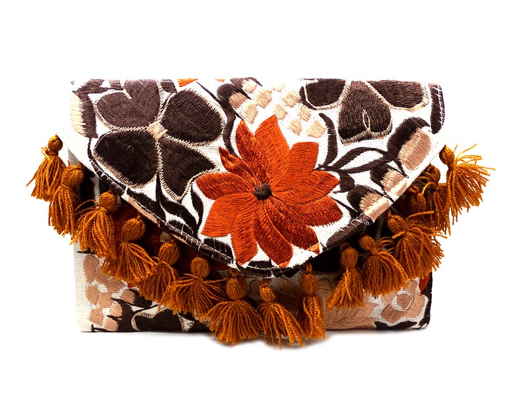 Embroidered Floral Fringe Envelope Sonia Purse Crossbody Bag