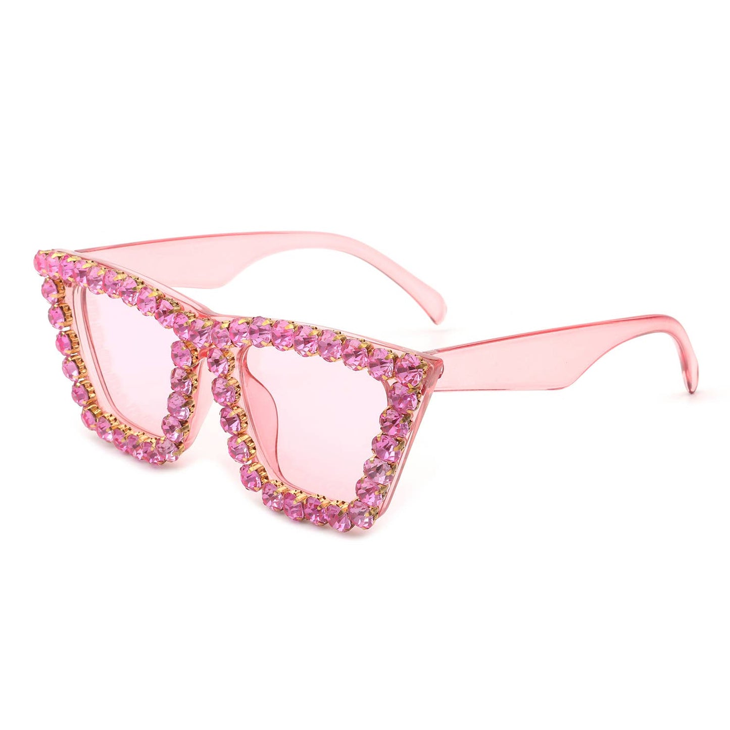 Women Rhinestone Square Diamonds Cat Eye Sunglasses