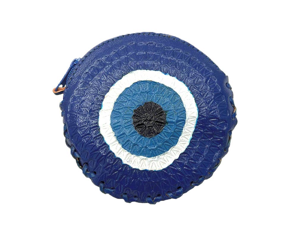 Round Evil Eye Leather Embossed Coin Purse Pouch Bag - Las Ofrendas 
