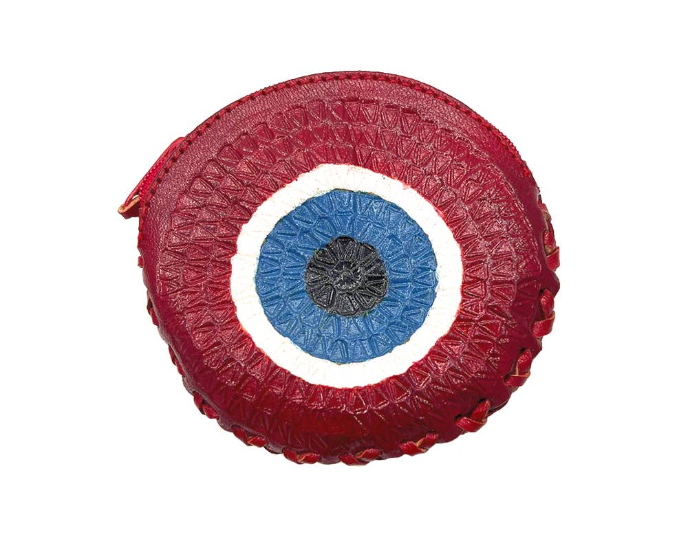 Round Evil Eye Leather Embossed Coin Purse Pouch Bag - Las Ofrendas 