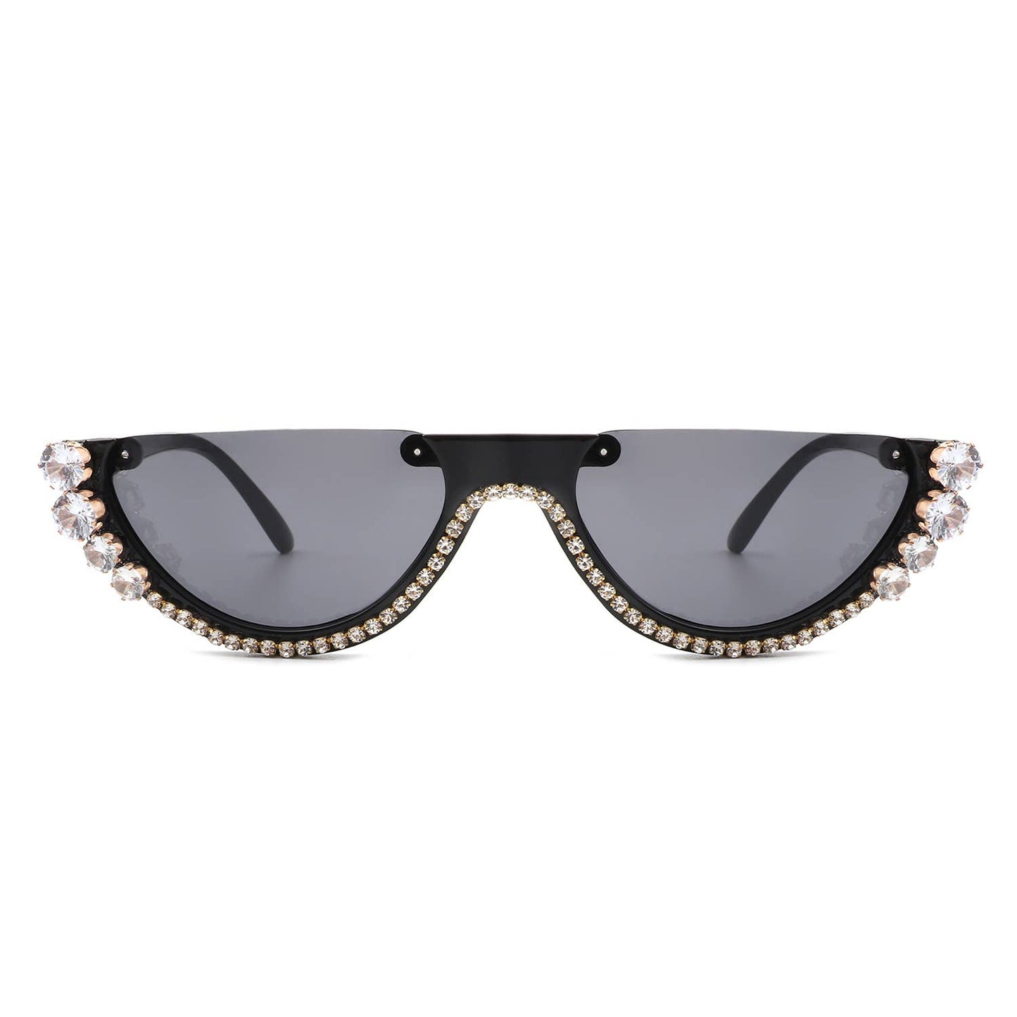 Half Frame Round Cat Eye Rhinestone Fashion Sunglasses